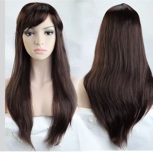 Women hair wig full long straight dark black